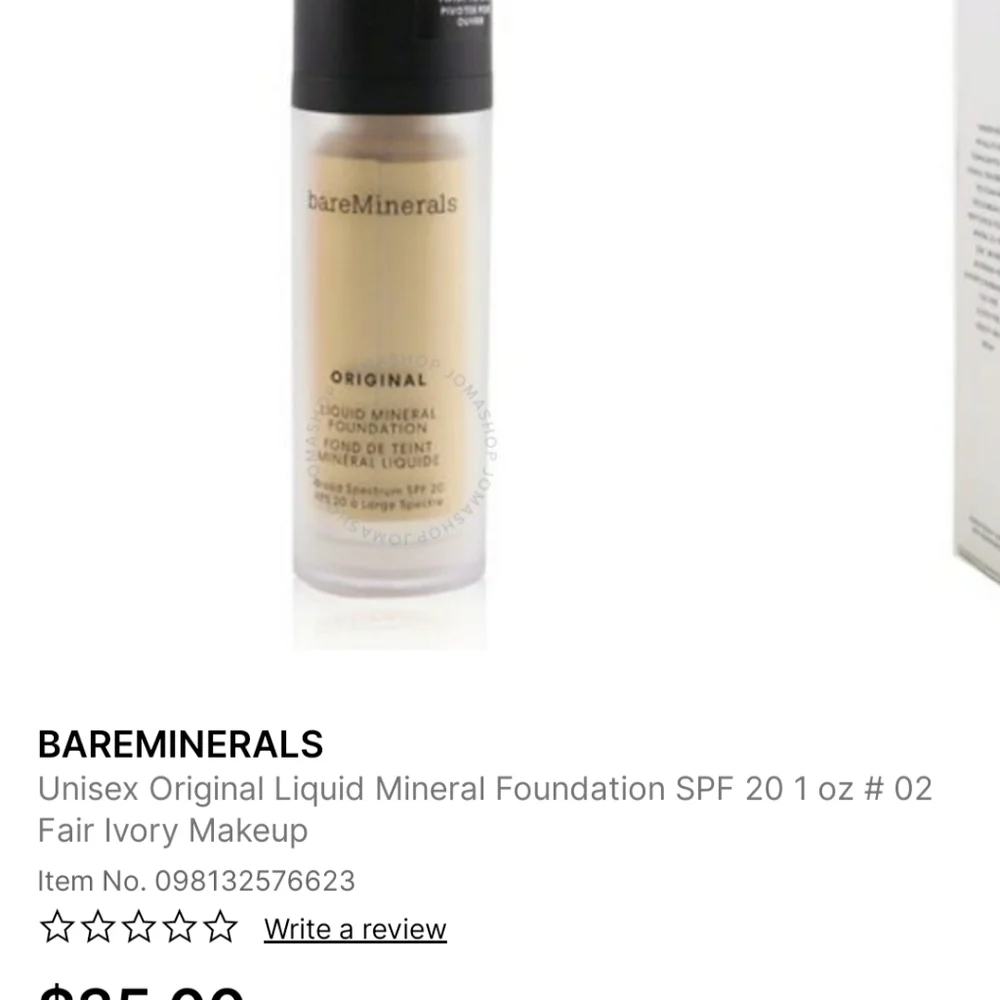 Bare Minerals ORIGINAL Liquid Mineral Foundation SPF 20 FAIR IVORY 02‎